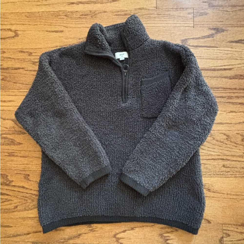 Aerie Cozy Gray Sherpa Pullover Sz Medium